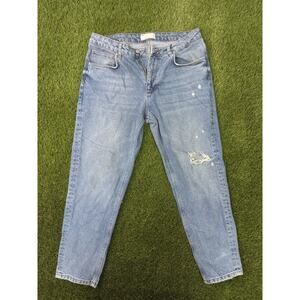 Asos mens Light Blue Distressed Denim Jeans 5-Pocket Zip Button